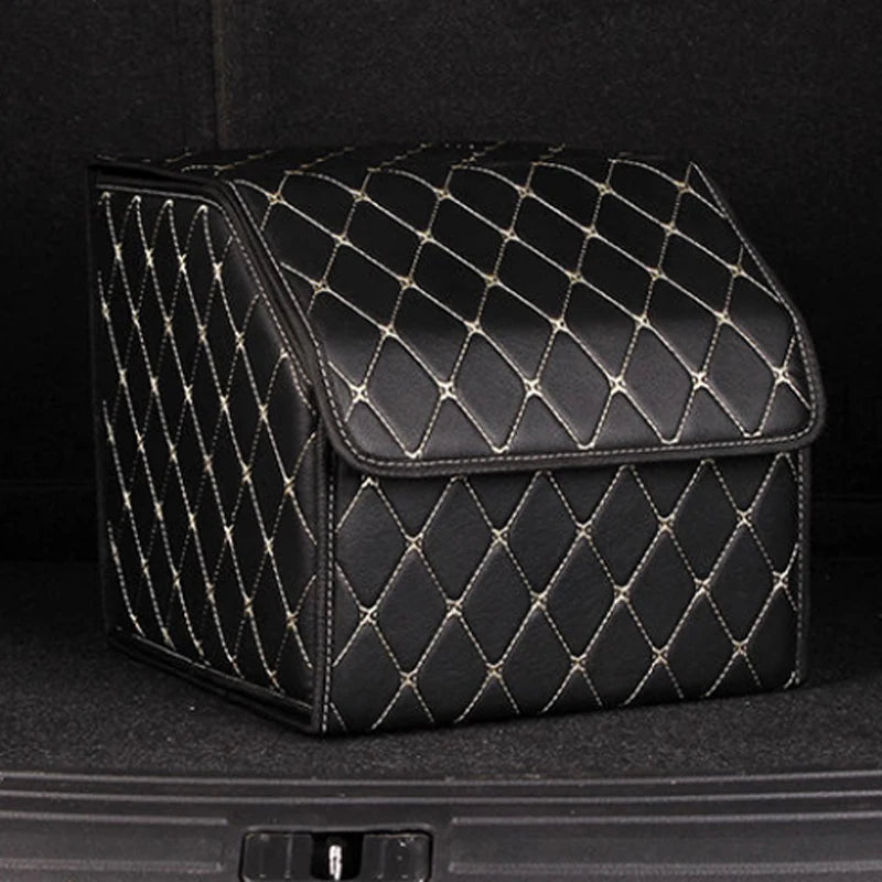 PU Leather Foldable Car Trunk Storage Box - 30cm Multiuse