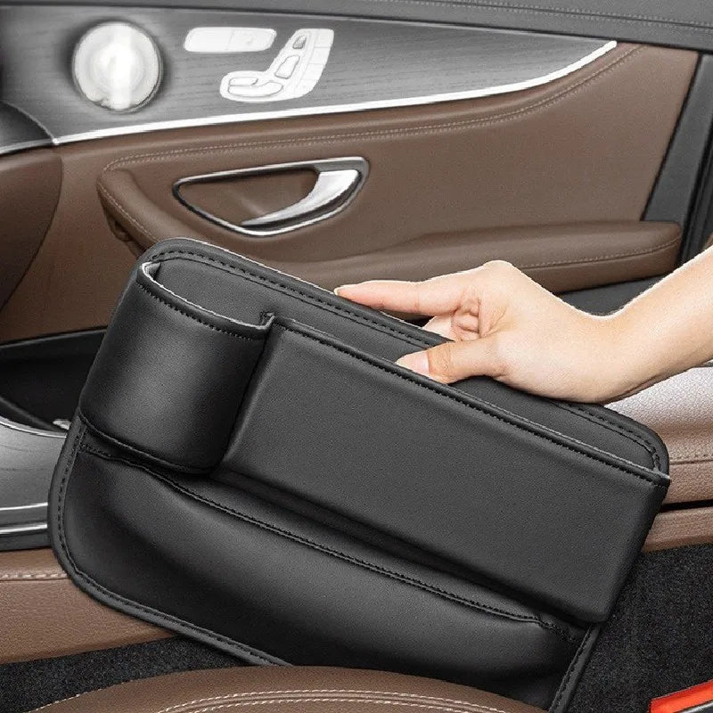 Leather Car Seat Gap Organizer - Storage Box with Cup Holder